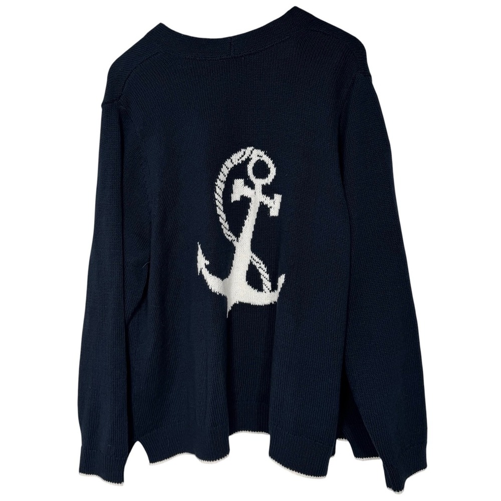 J. Jill Navy Blue Anchor Graphic Open Front Cardigan Sweater Womens 2X SSW296311